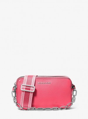 Camera Bag Dama Michael Kors Jet Set Small Pebbled Leather Double-Zip Camera Bag Roz | 12OIUVEYL