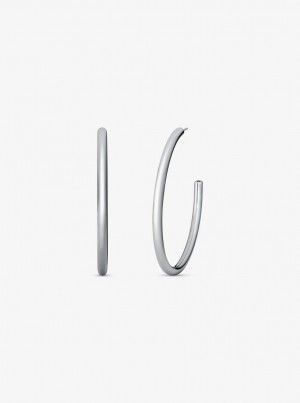Cercei Dama Michael Kors Precious-Metal Plated Brass Large Hoop Earrings Argintii | 05VXSRJGA