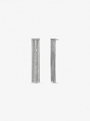 Cercei Dama Michael Kors Precious Metal-Plated Brass Pave Chain Drop Earrings Argintii | 71MONHUVW