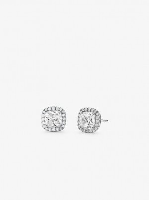 Cercei Dama Michael Kors Precious Metal-Plated Sterling Silver Pave Stud Earrings Argintii | 21XMNLYBQ