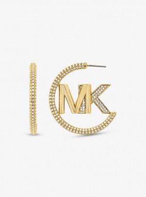 Cercei Dama Michael Kors Precious Metal-Plated Brass Pave Logo Hoop Earrings Aurii | 50RQDTWGB