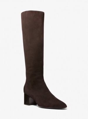 Cizme Dama Michael Kors Ali Suede Boot Ciocolata | 82CLBNAUP