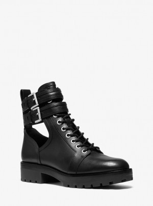Cizme Dama Michael Kors Bensen Leather Combat Boot Negrii | 12TGNRQXI