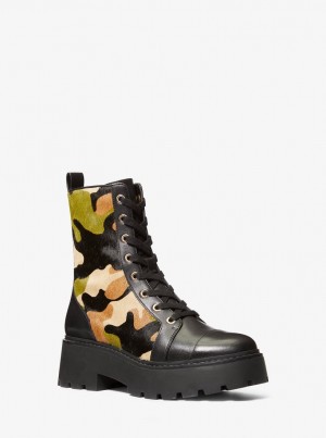Cizme Dama Michael Kors Blake Camouflage Print Calf Hair Combat Boot Masline Verzi Colorati | 57XYTZORE