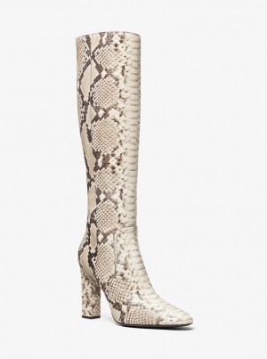 Cizme Dama Michael Kors Carly Python Embossed Leather Boot Bej | 63QBZPENM