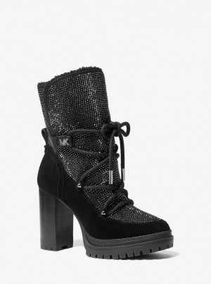 Cizme Dama Michael Kors Culver Embellished Lace-Up Boot Negrii | 58ONJPVQZ