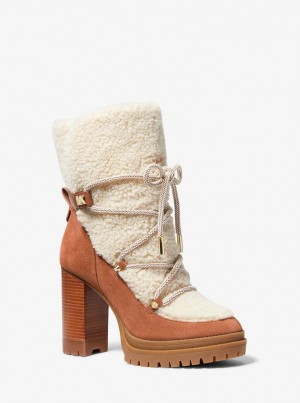 Cizme Dama Michael Kors Culver Sherpa and Nubuck Lace-Up Boot Bej | 23CVKLXGT