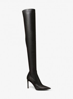 Cizme Dama Michael Kors Elle Leather Boot Negrii | 08ZYTBJUX