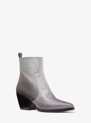 Cizme Dama Michael Kors Harlow Glitter Embellished Boot Argintii Negrii | 85GTBSAKI