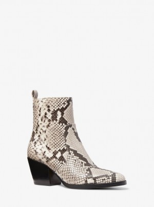 Cizme Dama Michael Kors Harlow Snake Embossed Leather Boot Maro | 84ADYMOWU