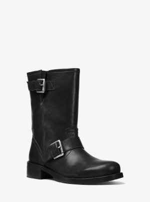 Cizme Dama Michael Kors Jonas Leather Moto Boot Negrii | 93TKNRXGU