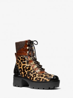 Cizme Dama Michael Kors Khloe Mixed-Media Combat Boot Butterscotch | 32OCRSGQI