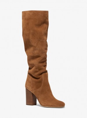 Cizme Dama Michael Kors Leigh Suede Boot Luggage | 43GVPYIUW
