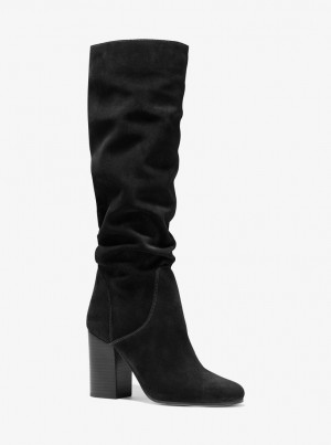 Cizme Dama Michael Kors Leigh Suede Boot Negrii | 54FOQEZIX