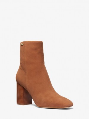 Cizme Dama Michael Kors Perla Suede Ankle Boot Luggage | 02OWEGXUC