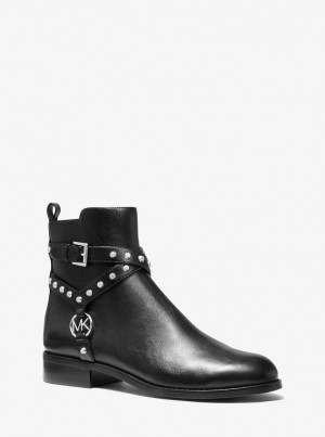 Cizme Dama Michael Kors Preston Studded Leather Ankle Boot Negrii | 63GJQRMZE