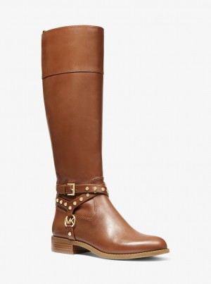 Cizme Dama Michael Kors Preston Studded Leather Boot Maro | 30TCNIHSL