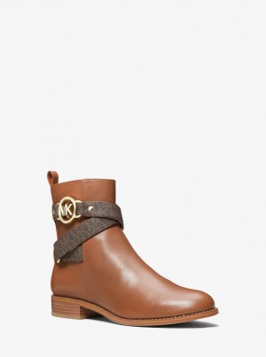 Cizme Dama Michael Kors Rory Leather and Logo Ankle Boot Luggage | 35GDFIKPS