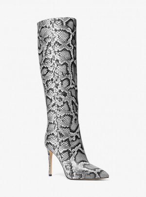 Cizme Dama Michael Kors Rue Snake Embossed Leather Knee Boot Negrii | 24OSHWRLF