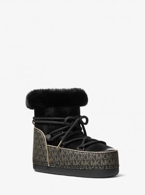 Cizme Dama Michael Kors Zelda Metallic Logo and Velvet Boot Negrii Aurii | 05RWJDUCZ
