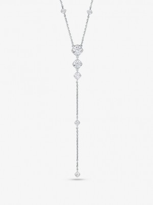 Coliere Dama Michael Kors Precious Metal-Plated Sterling Silver Cubic Zirconia Lariat Necklace Argintii | 78KJVMPZX
