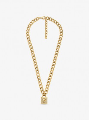Coliere Dama Michael Kors Precious Metal-Plated Brass Pave Lock Necklace Aurii | 79NQOTXKC
