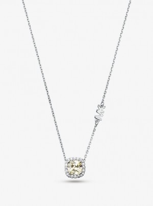 Coliere Dama Michael Kors Precious Metal-Plated Sterling Silver Pave Halo Necklace Argintii | 08YBRITFH