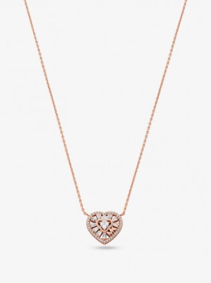 Coliere Dama Michael Kors Precious Metal-Plated Sterling Silver Pave Heart Necklace Roz Aurii | 85NXOPKCR