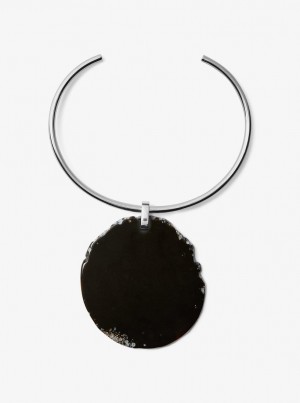 Coliere Dama Michael Kors Precious Metal-Plated Brass and Agate Collar Necklace Negrii Argintii | 09FLUANEV