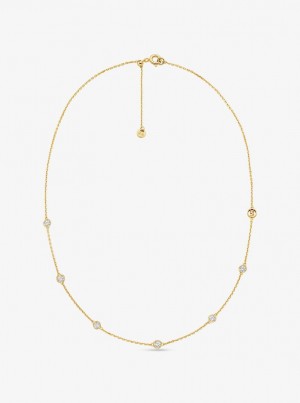 Coliere Dama Michael Kors Precious Metal-Plated Sterling Silver Cubic Zirconia Necklace Aurii | 97HLOQKXT
