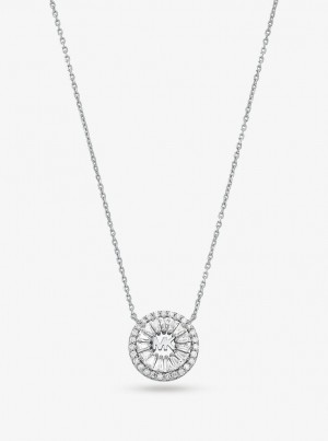 Coliere Dama Michael Kors Precious Metal-Plated Sterling Silver Pave Halo Necklace Argintii | 15CHKUTZQ