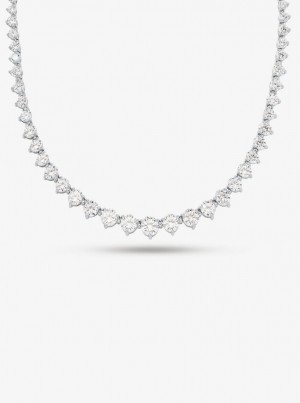 Coliere Dama Michael Kors Precious Metal-Plated Sterling Silver Cubic Zirconia Necklace Argintii | 17AIRQLSE