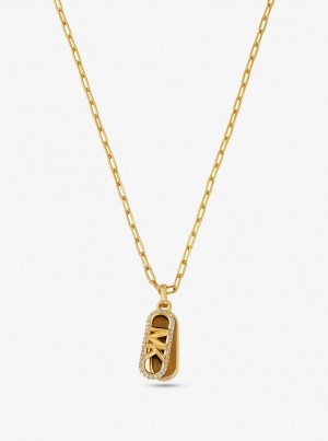 Coliere Dama Michael Kors Precious Metal-Plated Brass and Acetate Pave Empire Logo Necklace Aurii | 20DLSVHBP