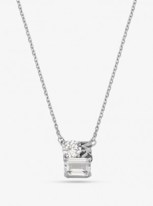Coliere Dama Michael Kors Precious Metal-Plated Sterling Silver Pave Logo Necklace Argintii | 31FTHCAEY
