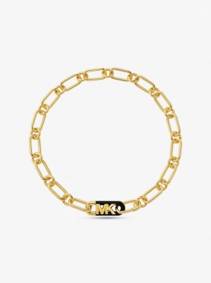Coliere Dama Michael Kors Precious Metal-Plated Brass and Acetate Empire Logo Chain Necklace Aurii | 37VIQCXOA
