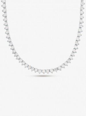 Coliere Dama Michael Kors Precious Metal-Plated Sterling Silver Cubic Zirconia Necklace Argintii | 45RXBEGSD