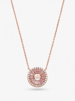 Coliere Dama Michael Kors Precious Metal-Plated Sterling Silver Pave Halo Necklace Roz Aurii | 49NQYLPRT