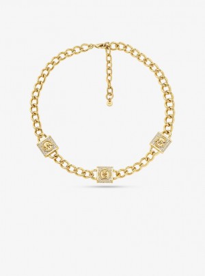 Coliere Dama Michael Kors Precious Metal-Plated Brass Pave Lock Trio Necklace Aurii | 49VAHBQON