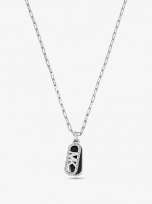 Coliere Dama Michael Kors Precious Metal-Plated Brass and Acetate Pave Empire Logo Necklace Argintii | 52CHWMFRG