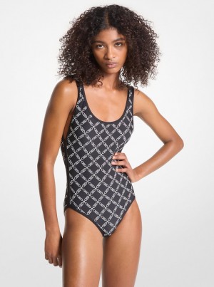Costume de Baie Dama Michael Kors Empire Logo Print Swimsuit Negrii | 19JBNRGQW