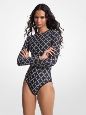 Costume de Baie Dama Michael Kors Empire Logo Print Swimsuit Negrii | 43AZPNYSM