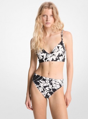 Costume de Baie Dama Michael Kors Palm Print Bralette Bikini Top Negrii Albi | 14AYXZPDW