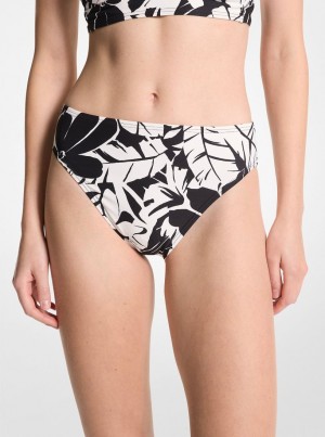 Costume de Baie Dama Michael Kors Palm Print Bikini Bottom Negrii Albi | 58EUMARPN