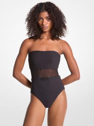 Costume de Baie Dama Michael Kors Stretch Nylon Belted Strapless Swimsuit Negrii | 15AQRBLUI