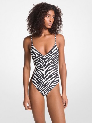 Costume de Baie Dama Michael Kors Zebra Print Swimsuit Negrii Albi | 17FGDORQW