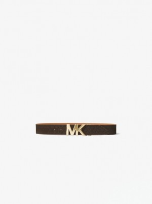 Curea Dama Michael Kors Reversible Logo and Leather Waist Belt Brn/Acorn | 47TCUYSDW