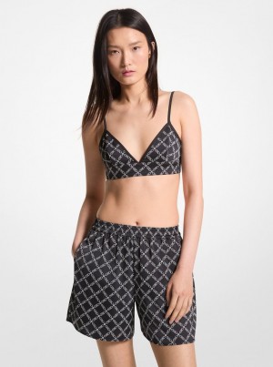Fuste Dama Michael Kors Empire Logo Print Satin Shorts Negrii Albi | 35FINRYGX
