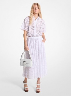 Fuste Dama Michael Kors Leopard Corded Lace Midi Skirt Albi | 67OPYKLEJ