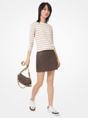 Fuste Dama Michael Kors Logo Print Pebbled Leather Mini Skirt Ciocolata | 50HQMSJZN
