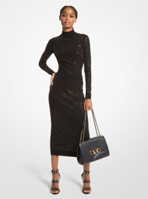 Fuste Dama Michael Kors Studded Stretch Viscose Pencil Skirt Negrii Aurii | 56SLJFIRG